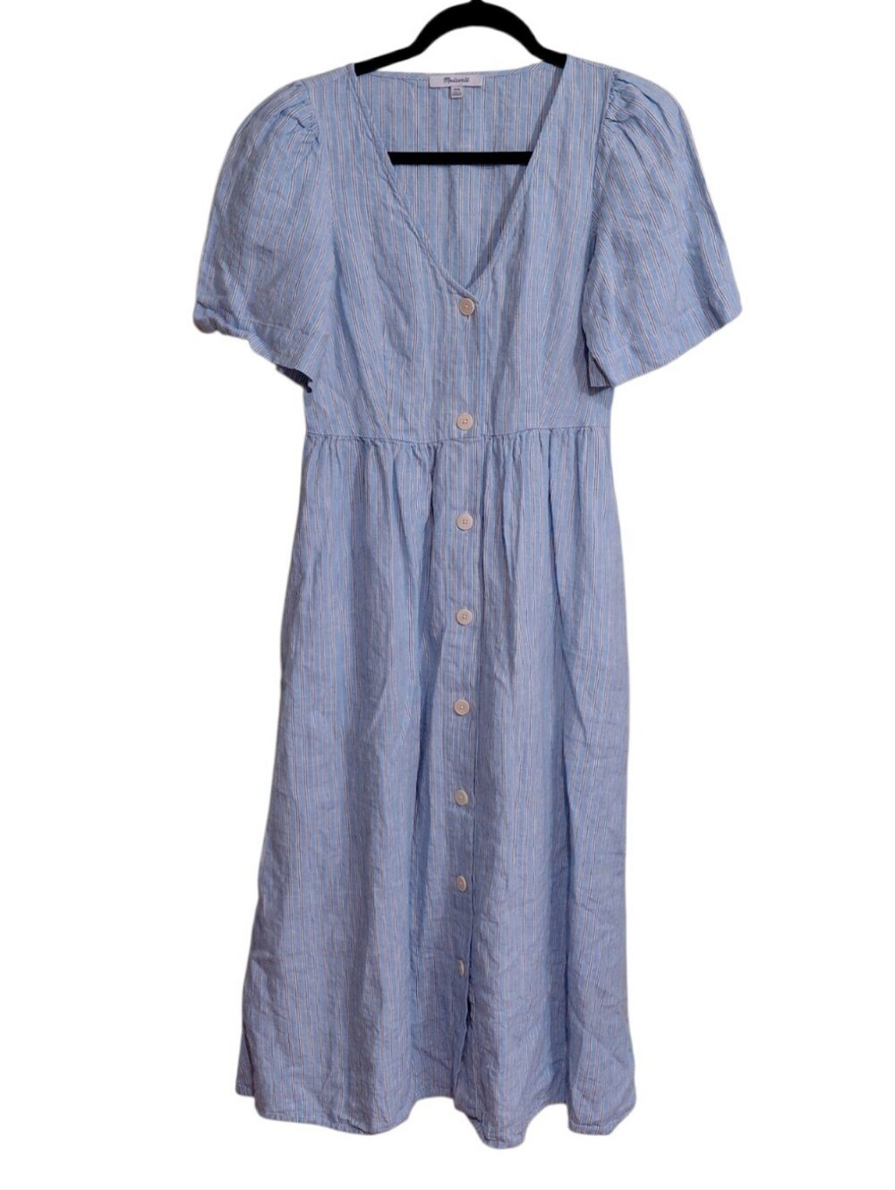 Madewell Light Blue Button-Front Midi with Puff Sleeves